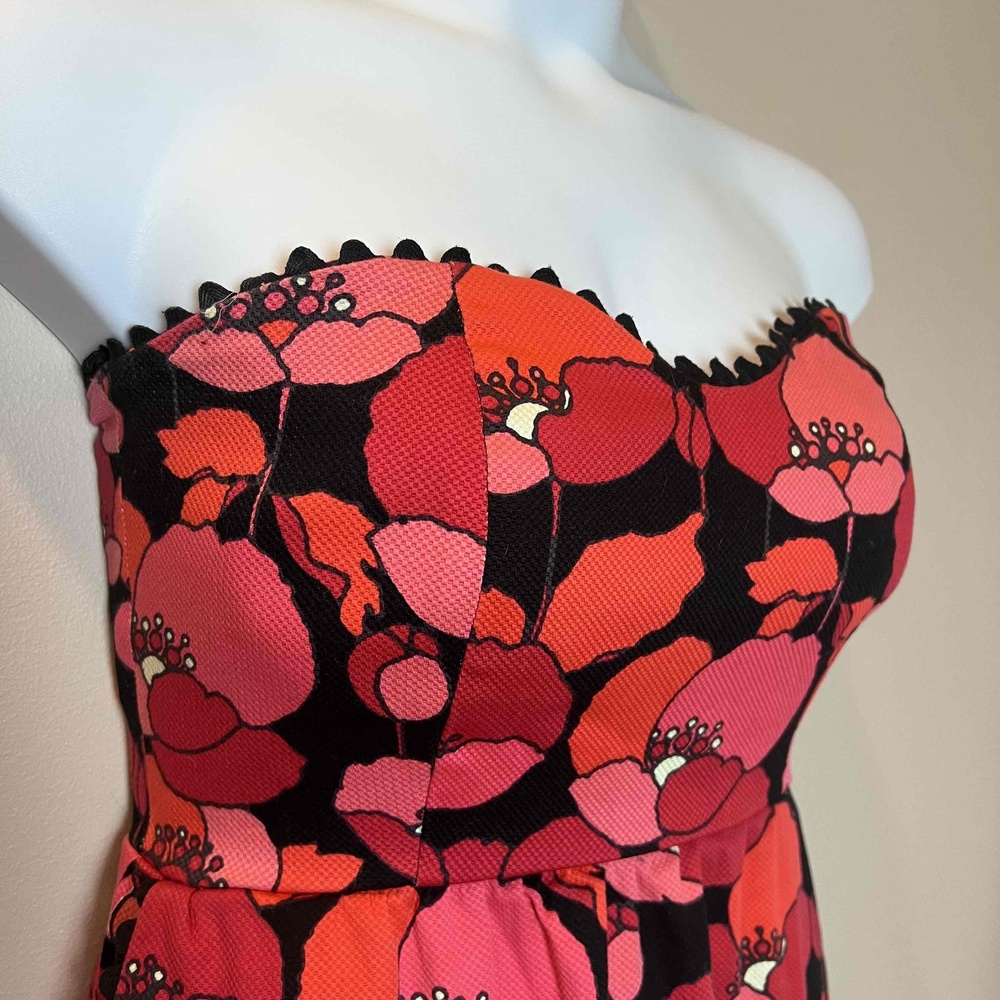Judith March Pink Large Floral Print Sweetheart Neckline Pleated Strapless Dress - Picture 6 of 13